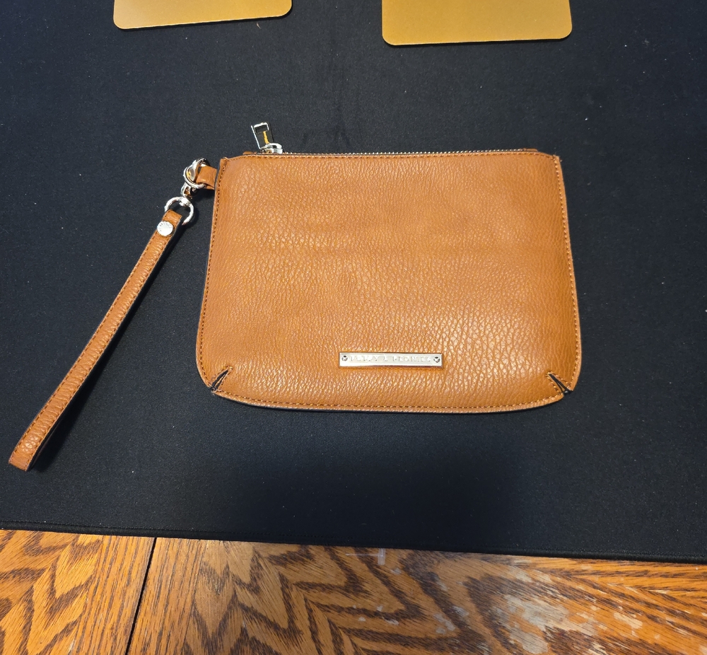 Leather Wristlet Clutch in Tan